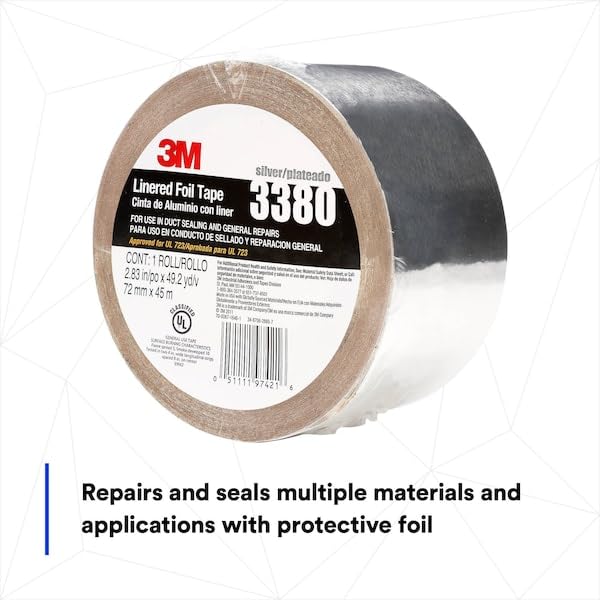 3M Aluminum Foil Tape 3380, Silver, 72 mm x 45 m, 3.25 mil
