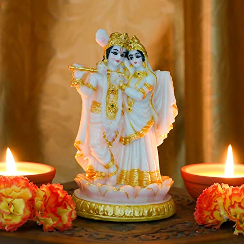 alikiki Hindu Radha Krishna Idols Statue- 5.7”H Marble Look Indian God Krishna Radha Sculpture for Diwali Puja Wedding Gift Home Office Mandir Temple Altar Shrine Decor