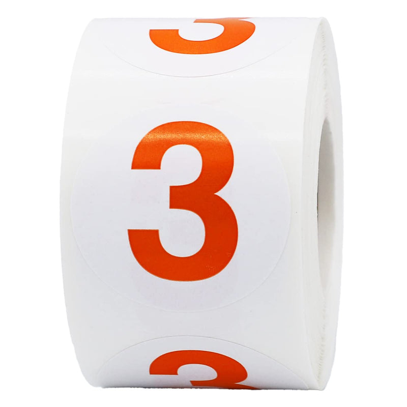 Orange Number 3 Circle Stickers, 1.5 Inch Round Adhesive Labels, 500 Stickers Per Roll for Inventory, Organization, Retail, Classroom, and More – Made in the USA Orange 3