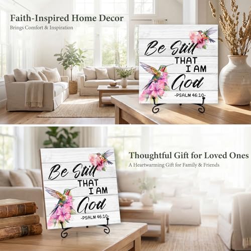 Christian Desk Decor, Be Still And Know That I Am God Sign With Iron Stand, Bible Verse Gifts for Friends, Birds Religious Desk Decorations for Office Home Living Room -70 Elegant