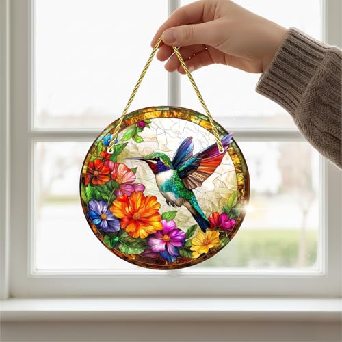 Stained Glass Window Hanging, Acrylic Hanging Ornament Decor for Doors Home Sun Catchers Decoration and Christmas Deep Blue Tree of Life 1