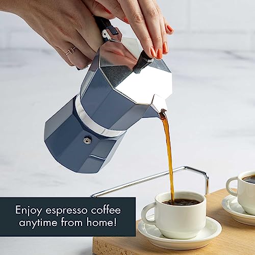 Primula Classic Moka Pot Stovetop Espresso and Coffee Maker, Italian and Cuban Cafetera for Rich Espresso Brewing, Durable Aluminum Greca Coffee Maker with Easy Grip Handle, 6-Cup, Blue 6 Cup