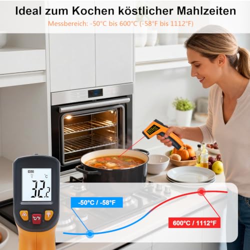 Ketotek Infrared Thermometer FDA Digital Thermometer Gun -50 °C - 600 (-58-1112), yellow