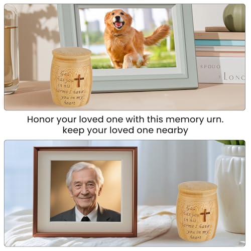Small Urns for Human Ashes Set of 1, Made of Bamboo, Mini Keepsake Cremation Urn with Tree of Life Pattern Engraved, for Made Female Adult Pets, 1.8" W x 2.4" H Cross Pattern
