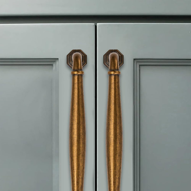 2 Pack 12 Inch Hole Center Antique Brass Heavy Duty Solid Cabinet pulls Ideal for Dressers, Bathroom, cabinets, and Kitchens cabinets. 2 Pack