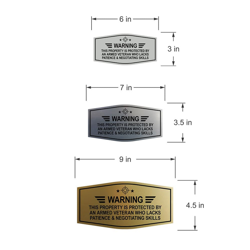 Signs ByLITA Fancy Warning: This Property Is Protected By An Armed Veteran Who Lacks Patience & Negotiating Skills | Businesses and Home Sign (Black Gold) - Large (2 Pack) 4.5 x 9" - Large (2 Pack) Black Gold