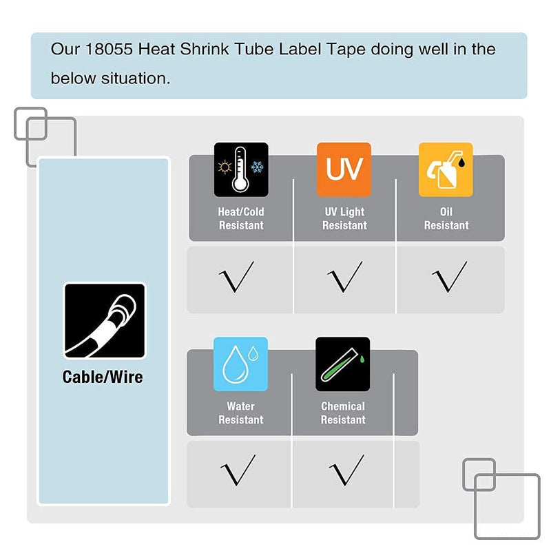 5 Pack Heat Shrink Label + 5 Pack Flexible Nylon Tape Compatible with Dymo Rhino 1/2'' Label Tape