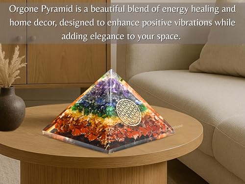 Amazing Gemstone Large Orgone Pyramid | Natural Chakra Pyramid Crystal | Flower of Life Orgonite Pyramid | Organ Pyramids Positive Energy Healing Flower of Life - S