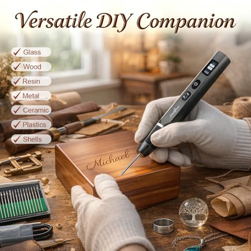 LIBERRWAY Engraving Pen, Cordless Rotary Tool with Power Display, 2-Speed 20000RPM Mini Engraver for Jewelry, Metal, Glass, Wood, Resin, DIY Beginner Friendly (‎30bits) 30bits