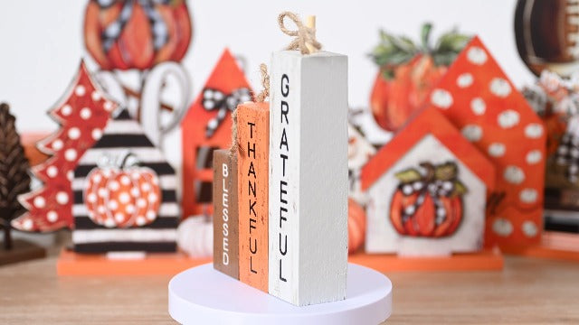 Smile Fall Wooden Decor Signs Set BLESSED GRATEFUL THANKFUL Letter Fall