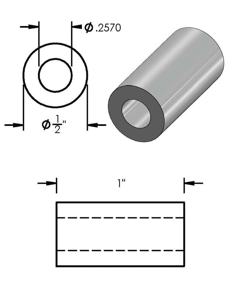 [Australia - AusPower] - Aluminum Spacer 1/2" OD x 1/4" ID x Choose Your Length, Round Spacer Unthreaded Standoff Bushing Plain Finish, Fits Screws Bolts 1/4" or M6 by Metal Spacers Online (1" Length, 10 Pack) 1" Length 