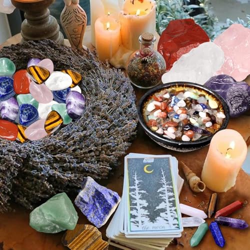 Healing Crystal for Beginners 7 Chakra Crystal Set,23 Pcs Healing Crystal Wiccan Reiki Gift,3 Types of Gemstones,Natural Gemstones,Raw Stones,Crystal Gravel with Instruction 23 Healing Crystal