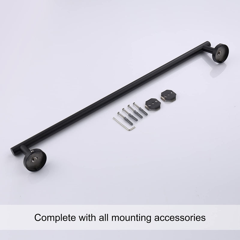 TASTOS 23.6 Inch Bath Towel Bar Matte Black, Premium SUS304 Stainless Steel Round Style Bathroom Heavy Duty Holder, Kitchen Rod, Wall Mount With Screws Rack