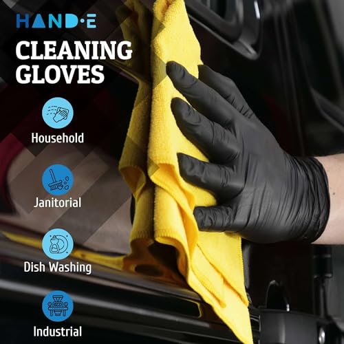 Hand-E Touch Black Nitrile Disposable Medical Gloves [Extra Thick 5 Mil] Medium - Pack of 100 - Surgical Gloves, Latex Free, Powder Free, Medical Examination Gloves Medium (100 Count)
