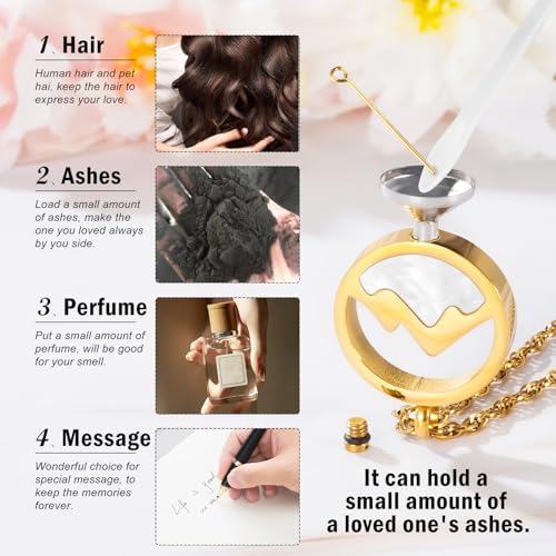 XIUDA Mountains-Faith Cremation Urn Necklace for Ashes Keepsake Stainless Steel Cremation Jewelry for Human Ashes Memorial Urn Pendant for Women Gold