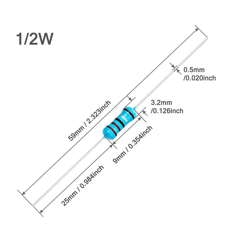 Chanzon 100pcs 1/2W (0.5W) 100 ? ohm Metal Film Fixed Resistor 0.01 ±1% Tolerance 100R MF Through Hole Resistors Current Limiting Rohs Certificated [1-2ZC05] 100 ohm