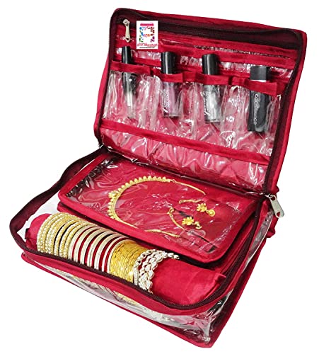 atorakushon Jewelry Travel Organizer Case Transparent Storage Zipper Locker Box Pouch for Necklaces Earrings Rings Bracelets Maroon