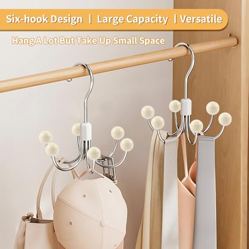 4 Pack Hoodie Hanger for Organizer 360° Swivel Closet Hooks for Belt, Space-Saving Hanger Bra Storage, Accessorise Organizer for Tie, Hat, Tanktop, Scarf, Purse Cream 4 PCS
