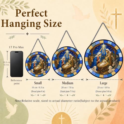 Nativity Set Suncatcher Stained Glass Window Hanging Christmas Nativity Ornament Gifts Christian Religious Gifts for Women Nativity Decor Jesus Sun Catcher Home 6.3 in 6.3 x 6.3 IN