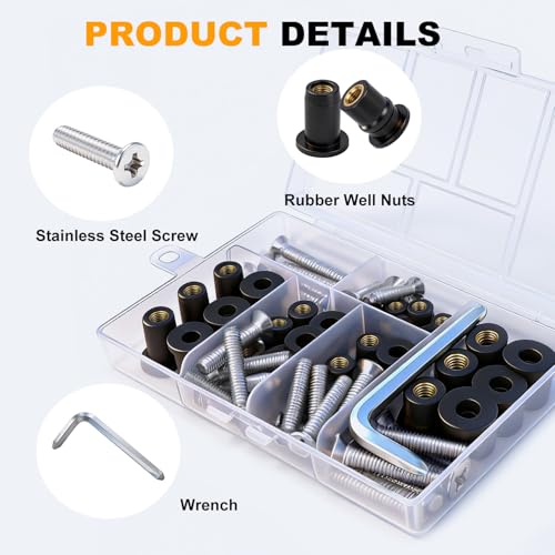 OURONOTO rubber well nuts with brass inserts, M4 M5 M6 assortment for kayak hardware, 30 pairs