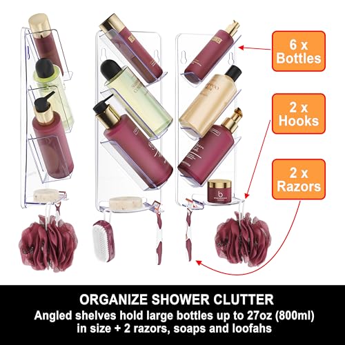 ShowerGem Adhesive Rustproof Shower Caddy, No Drill, Easy Clean Shelves