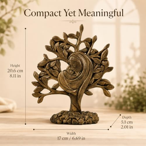 MeritMode Madonna and Child Statue, Virgin Mary with Baby Jesus Figurine Bronze Nativity Tree