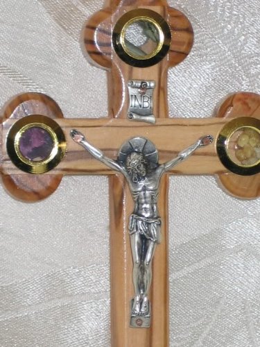 Cross Crucifix Orthodox 14 Station 4 Lens Olive Wood 5 Inch Jerusalem