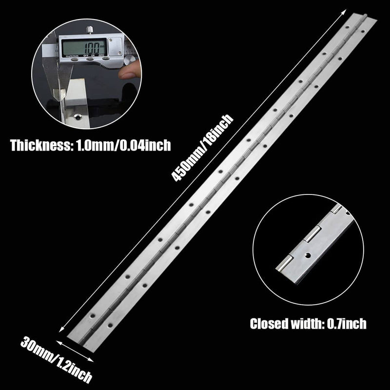 [Australia - AusPower] - 4PCS 18Inch Continuous & Piano Hinges, Heavy Duty Stainless Steel Piano Hinge, Smooth Polished Folding Continuous Hinge, 0.04inch Leaf Thickness, 1.2inch Open Width 
