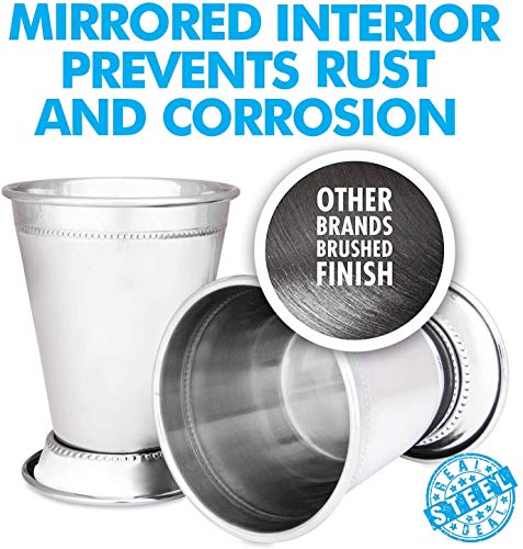 Mint Julep Cups: Stainless Steel Glasses, Set of 4, Metal 12 oz Cocktail Glasses, Party Supplies (4)