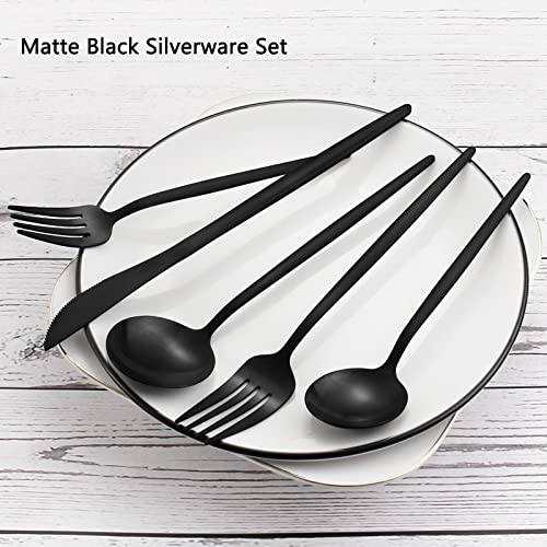 Matte Black Silverware Set, VANVRO 20-Piece Stainless Steel Flatware Set, Satin Finish tableware Cutlery Set, Service for 4, Home and Restaurant, Dishwasher Safe Matte Black