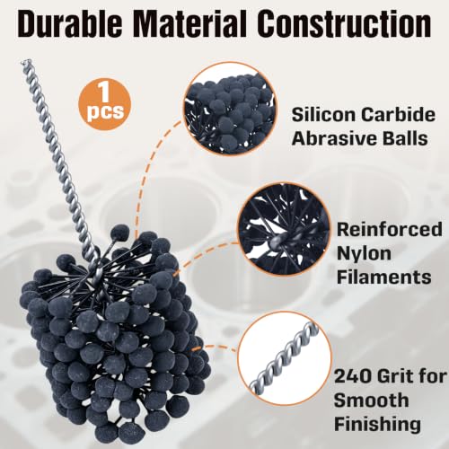 Hyparade 3-inch cylinder ball hone brush, 240 grit silicon carbide abrasive flex hone tool