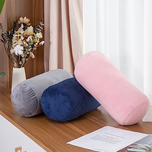 1 MIDDLE ONE Round Cylinder Bolster Pillow with Removable Velvet Cover, Tube Roll Cervical Pillow for Head, Neck, Back and Legs Support, 13" x 6", Grey 13 inch