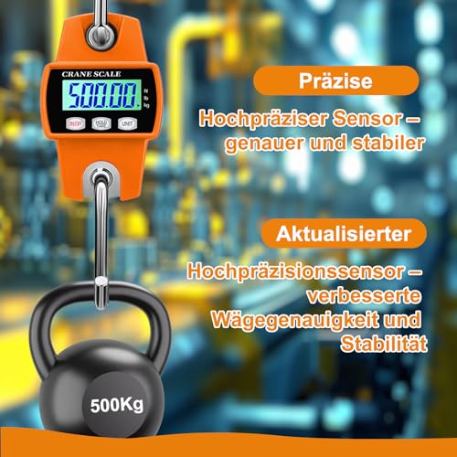 Digital Hanging Scale, 500 kg Industrial Hanging Electronic Wild Scale, Industrial Hanging Scale, Portable LCD Train Scales with Hooks for Farm, Farm, Factory, for Wharf Weighing, Luggage, Steel Raw | Industrie Hängende Waage Tragbare LCD Zugwaage mit ...