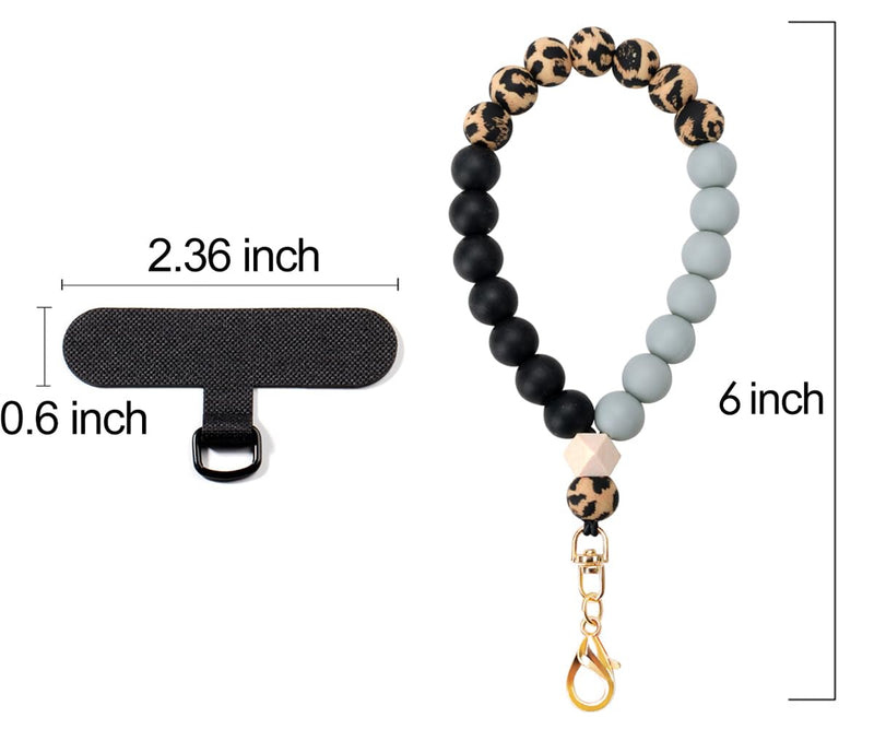 [Australia - AusPower] - Marble Silicone Beaded Phone Wrist Strap, Cellphone Lanyard with Tether Tab, Elastic Hands-Free Wristlet Bracelet Leopard Print 