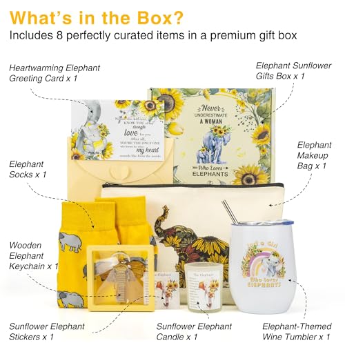Elephant Gifts for Women, Sunflower Gifts for Mother,Unique Elephant Birthday Gifts for Daughter,Animal Lovers,Wine Tumbler Set for Mother's Day, Wedding