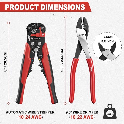KATA Wire Crimper and Automatic Wire Stripper Tool Set for Electrical Work 2pc Red