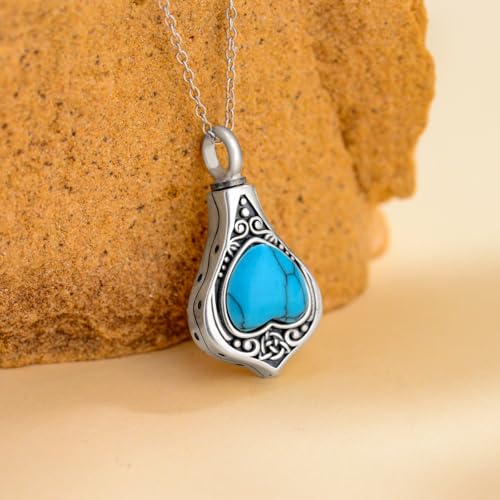 Urn Necklace for Ashes Sterling Silver Cremation Jewelry Bereavement Gifts for Women Celtic-Turquoise Heart