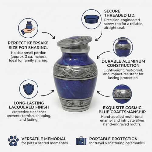Keepsake for Human Ashes Adult, Burial Urns, Decorative Urn, Funeral Urns, Cremation Urn, Marble Finish with Box, Memorial Container for Adult, Infant & Pet Remains (Cosmic Blue, Keepsake) Cosmic Blue