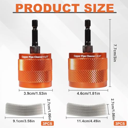 2 PCS Copper Pipe Cleaner Metal Pipe Cleaning Brush Set, 15mm & 22mm – Durable Efficient Versatile Rust & Paint Stain Removal Tool for Drill, Plumbing & DIY Projects