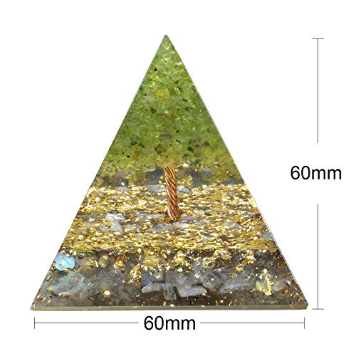 mookaitedecor Peridot Tree of Life Crystal Stone Pyramid Ornament Gray