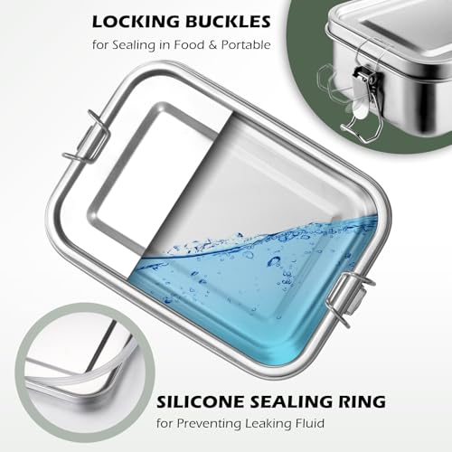 Leonyo 18/10 Stainless Steel 47oz Metal Bento Box with Divider, 2Pack 47.0 ounces 2
