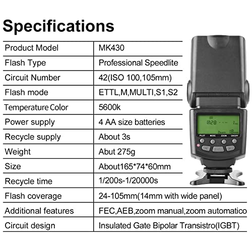 Meike MK430C E-TTL Camera Flash Speedlite with LCD Display for Canon Camera