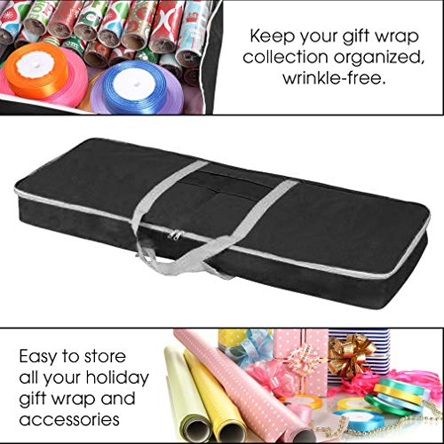 Christmas Gift Wrap Organizer | Wrapping Paper Storage Container Box (37” x 14” x 4”) Constructed of Durable 600D Oxford Material (Black) Black