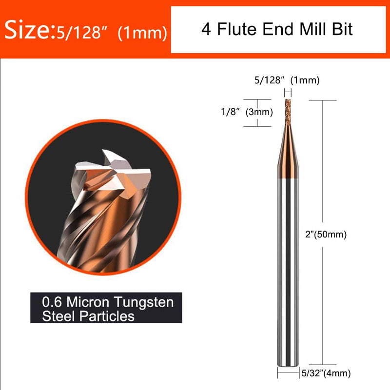 [Australia - AusPower] - ASNOMY Solid Carbide Carbide End Mill 1 mm End Mill Carbide AlTiN Coated 55 HRC 4 Cutting, Drilling, Milling, Simple, Immersion, CNC, Tungsten Carbide 1mm 