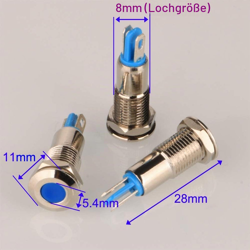 Gebildet 5pcs 8 mm AC/DC 12-24V Stainless Steel Waterproof LED Indicator Light and in 5 Colors Red/Orange/Blue/Green/White Mix 5 Colors