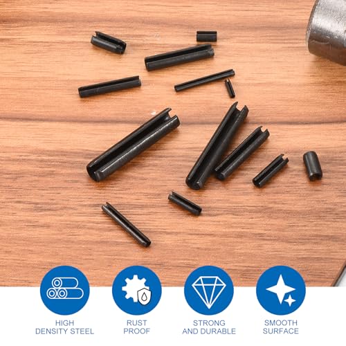 uxcell 50-piece carbon steel slotted spring pin assortment, black split expansion roll pins in various sizes