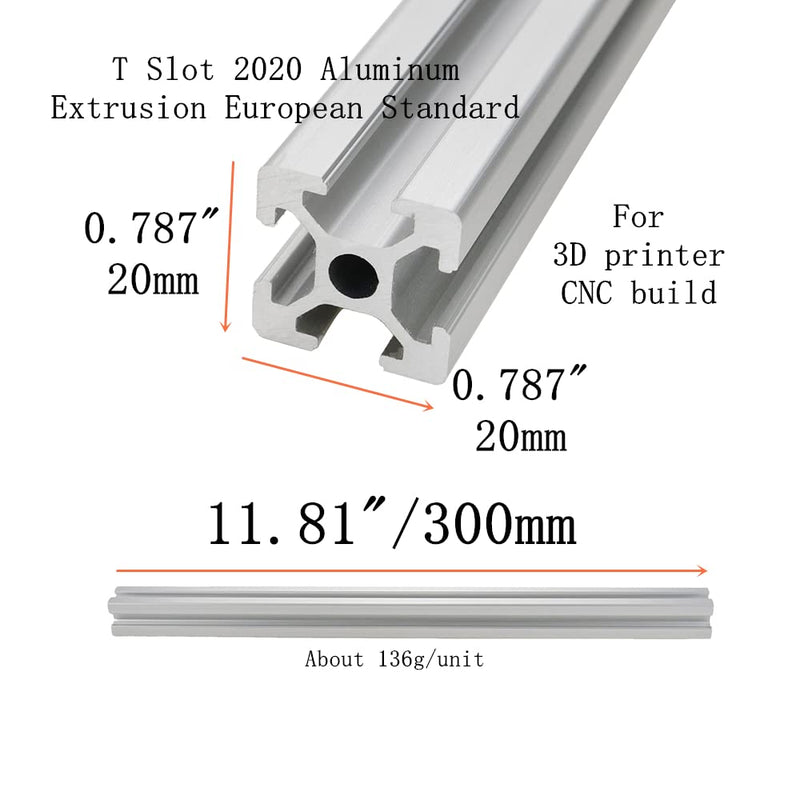 [Australia - AusPower] - 4Pcs T Slot 2020 Aluminum Extrusion European Standard Anodized Linear Rail for CNC 3D Printer Parts,Silver 300mm/11.81" 2020T-300mm Silver 