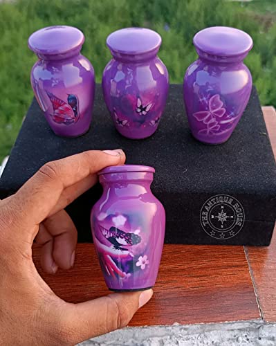Set of 4 Pretty Keepsake Urns Small for Human Ashes Mini Funeral Cremation Pot with Black Velvet Box
