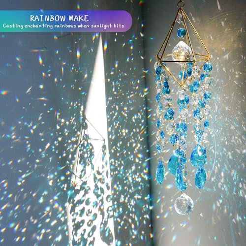 2 Pack Crystal Suncatchers for Window Hanging Wind Chime (Colorful & Blue)