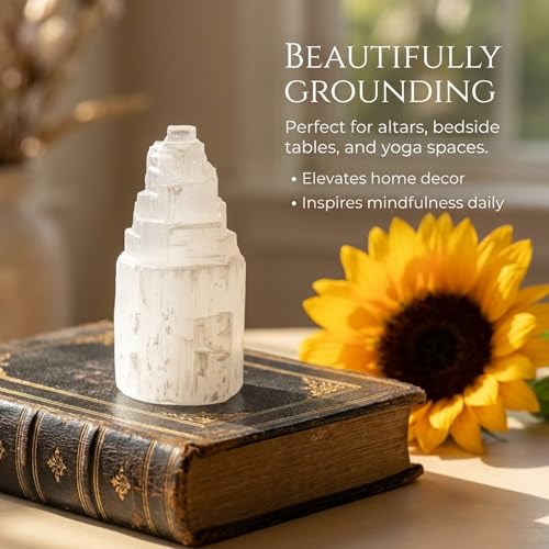 | Selenite Skyscraper | 4'' Tall | 1pc | Crystals and Healing Stones, Spiritual Gifts for Women, Reiki, Chakra, Yoga, Meditation Accessories